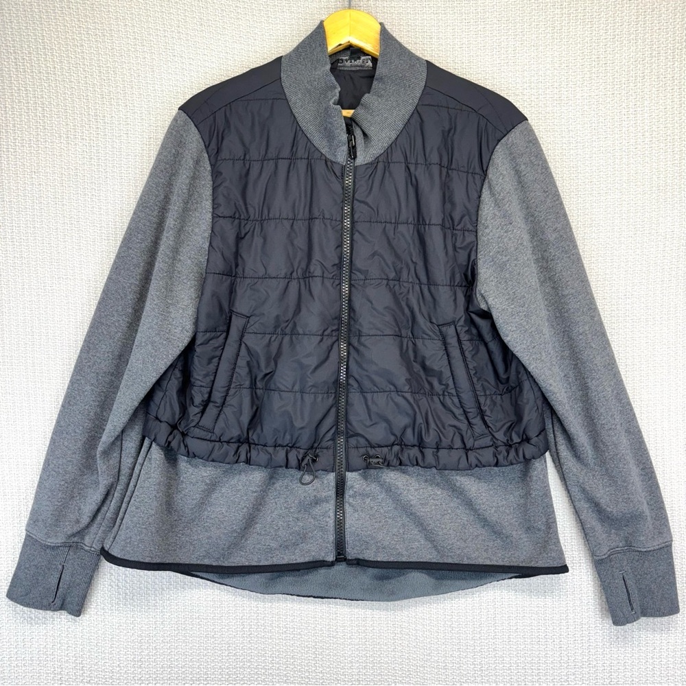 Athleta Fjord Hybrid PrimaLoft Puffer Jacket Size XL Running Gym Black Gray EUC